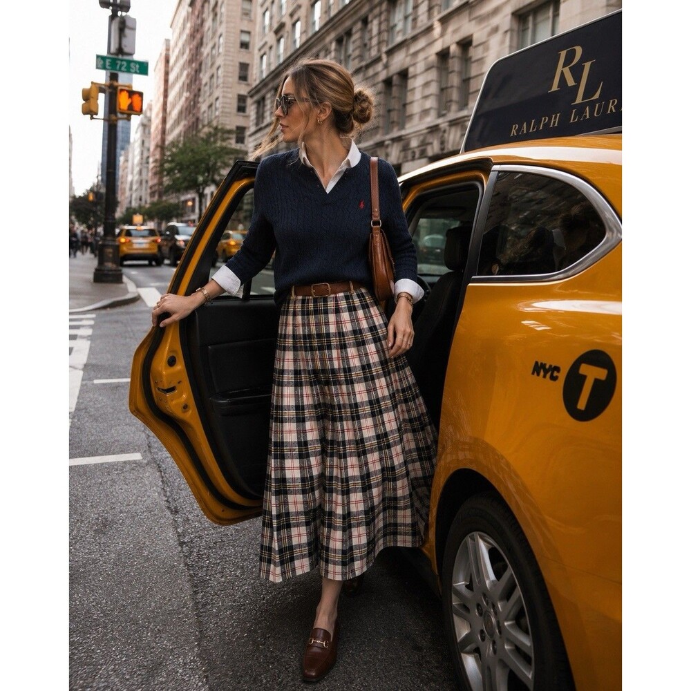 Vintage 70s Susan Bristol Midi Skirt Sz 6 Plaid Pleated Wool Preppy Retro Twee